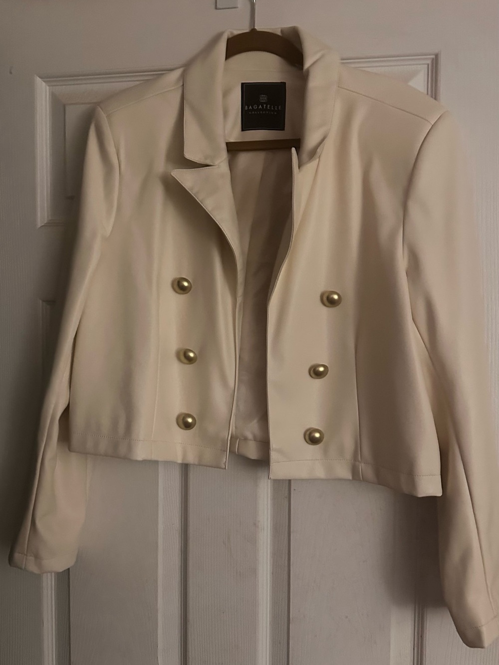 bagatelle Cream Double-Breasted Cropped Blazer with Gold Buttons